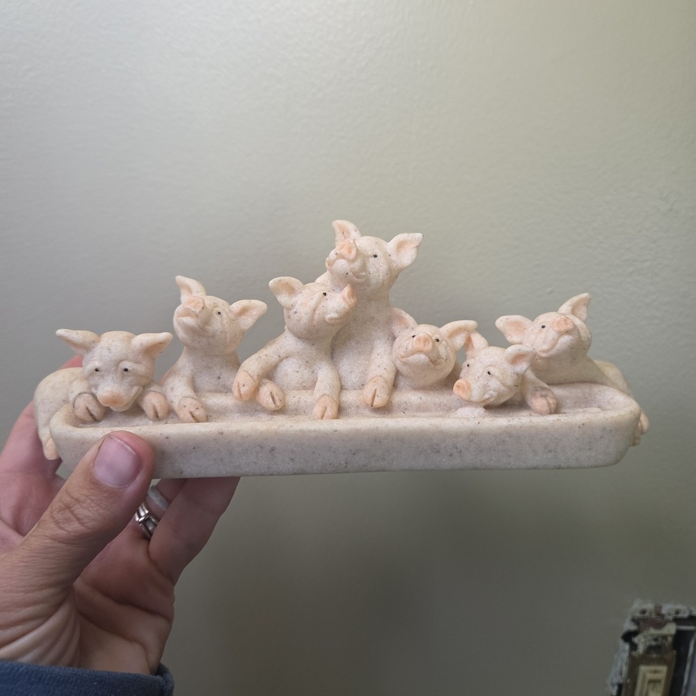 Vtg 2000 QUARRY CRITTERS Second Nature Designs PIGGIN OUT Stone Figurine Pig EUC